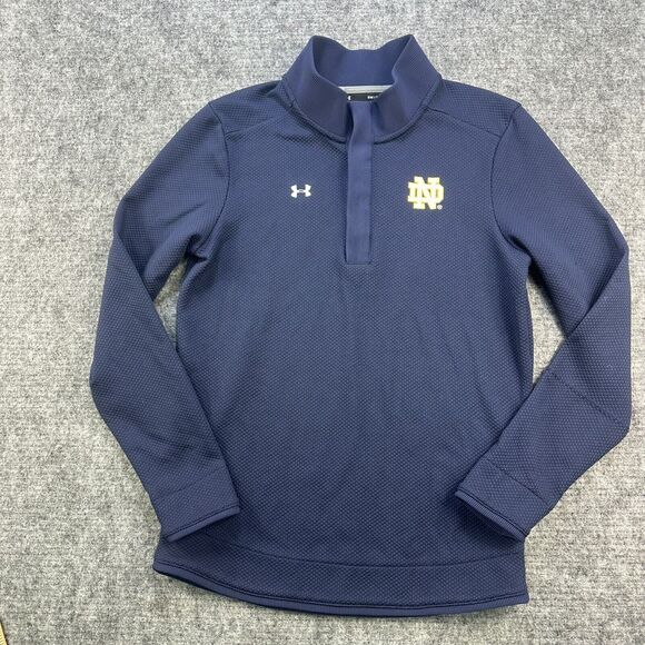 Under Armour Notre Dame Shirt Men Small Blue Heat Gear Snap Embroidered *Snag - Picture 2 of 15